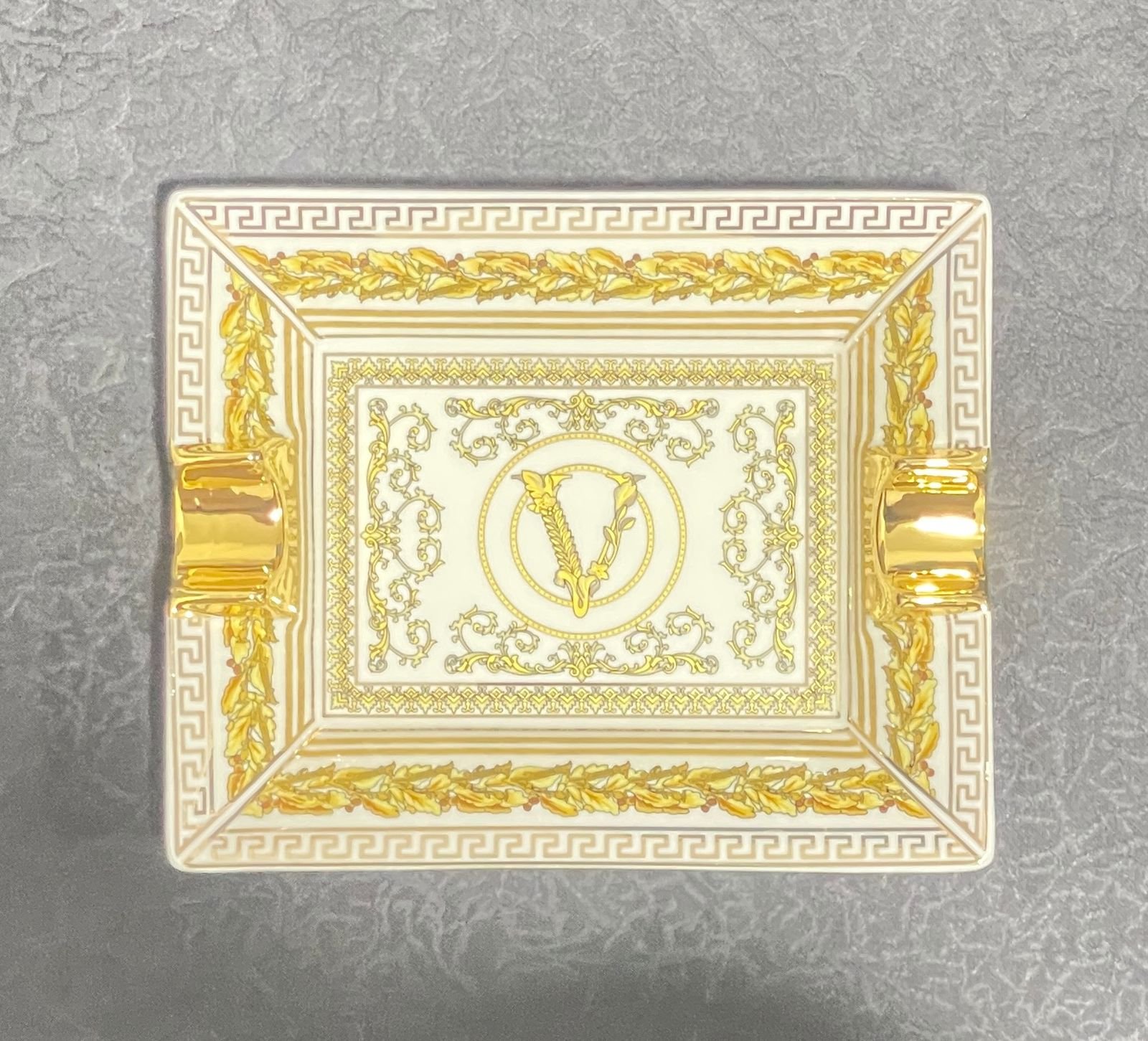 Versace ashtray trinket tray white and gold - Versace ashtray | Aleppo Gift UAE